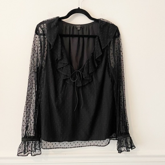 J. Crew Tops - J Crew Ruffleneck Clip Dot Mesh Top Black Size M Whimsigoth Witchy Fairy Grunge
